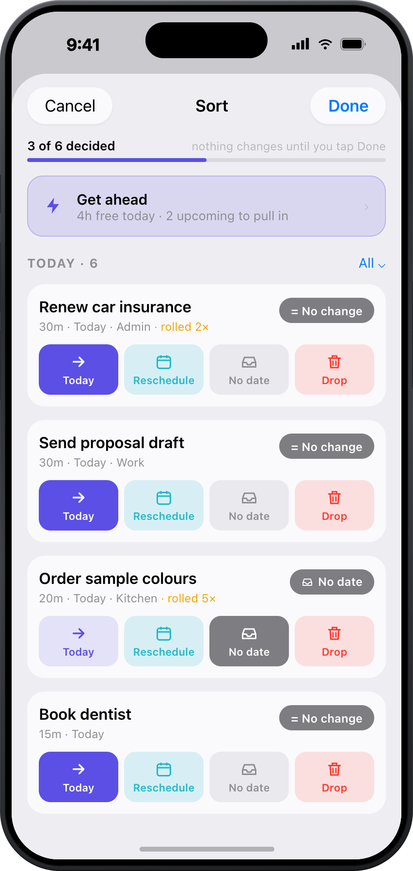 ToBlock To Do view with smart sections — Today, Tomorrow, and more